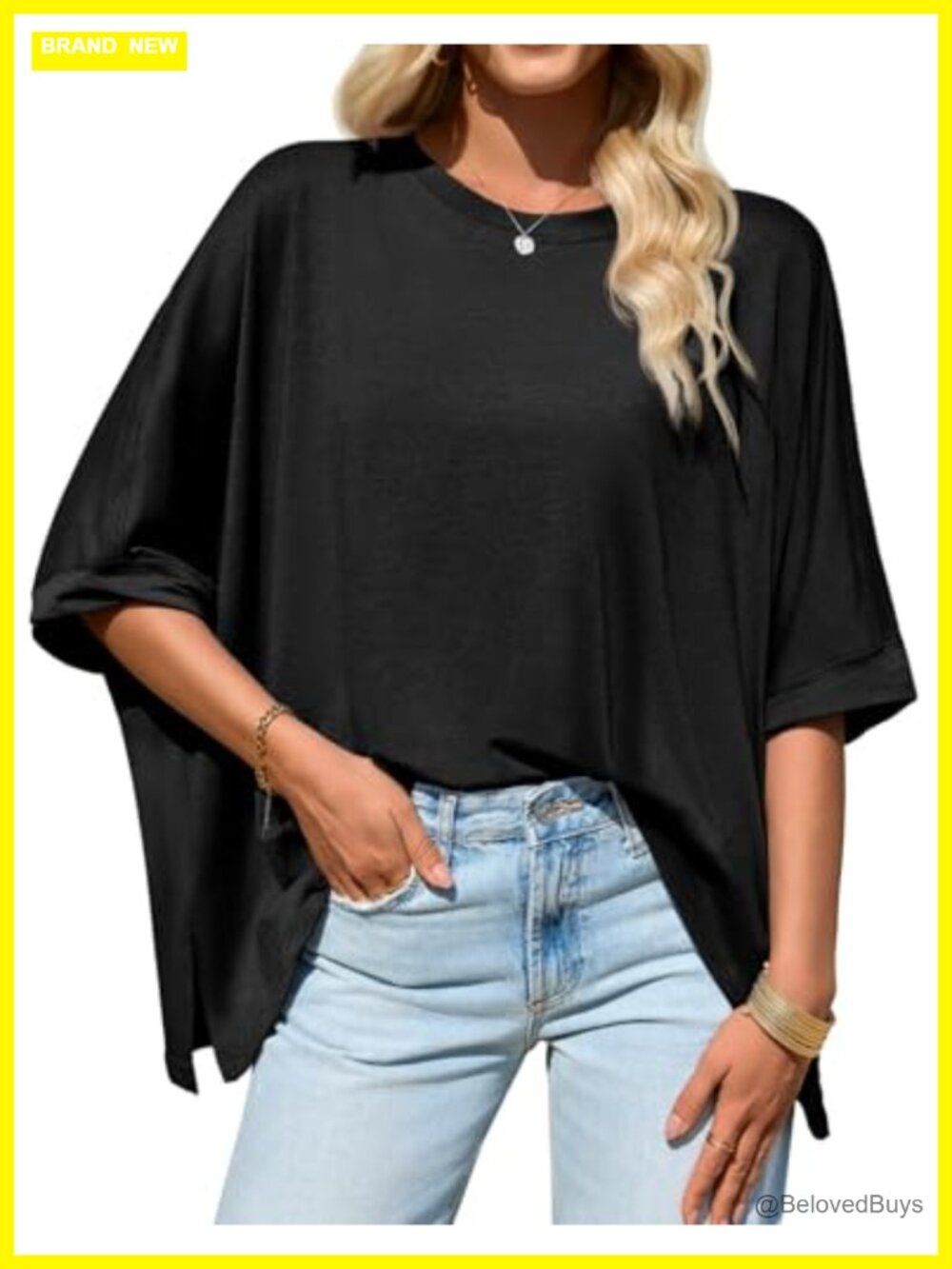 Oversized Batwing Short Sleeve Asymmetric Hem Top